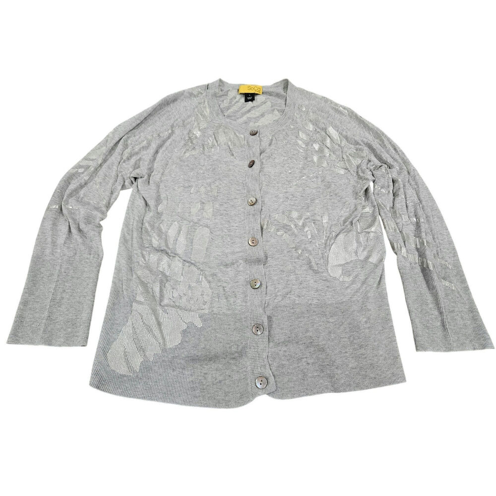 SoCa St. John Cardigan Sweater Gray Lightweight Spring Summer Women's Size L
